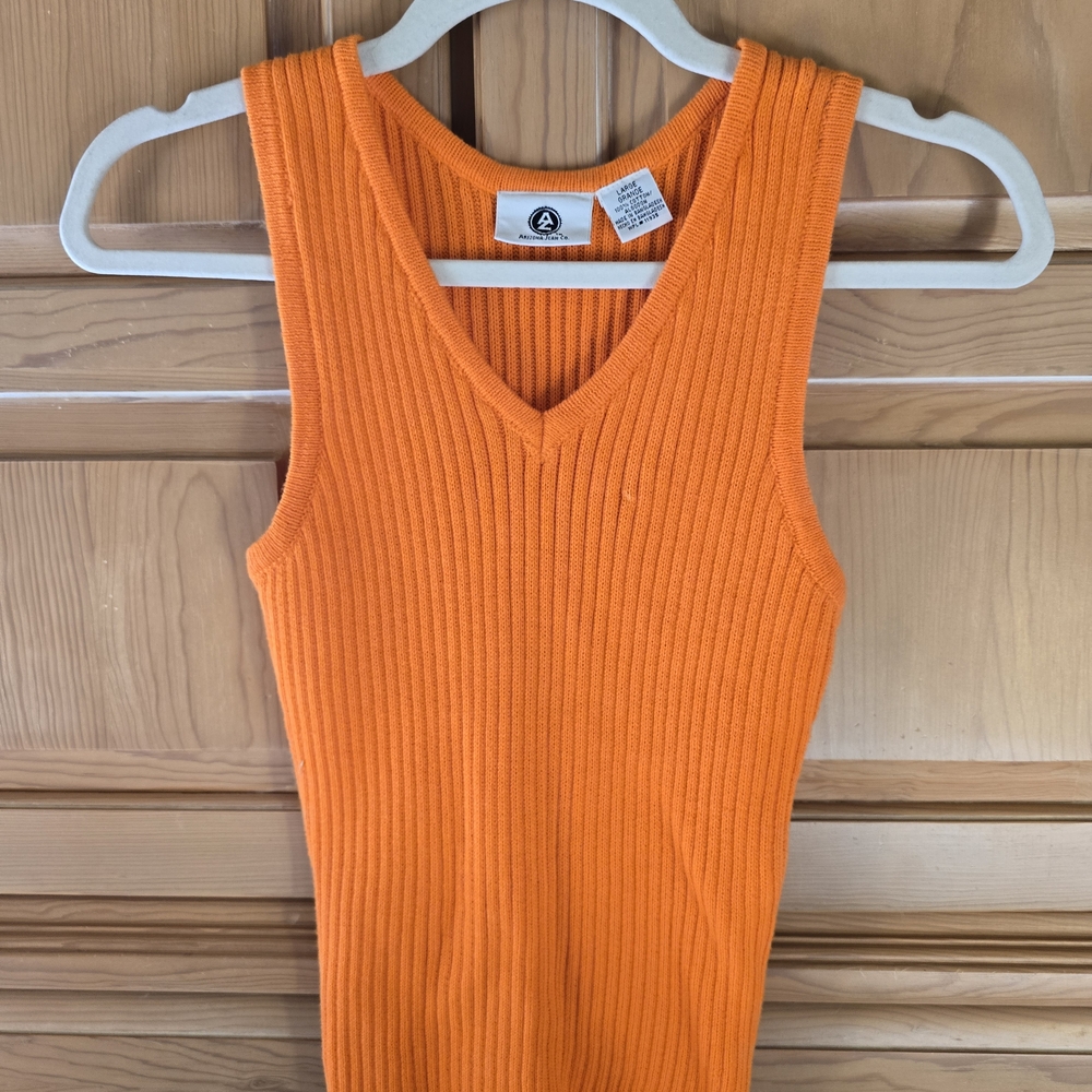 ♥︎ Ribbed Orange ♡ Sleeveless V-Neck♥︎ Knit Tank Top ♡